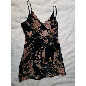 ANGL Floral Velvet Burnout Spaghetti Strap Slip Mini Dress S